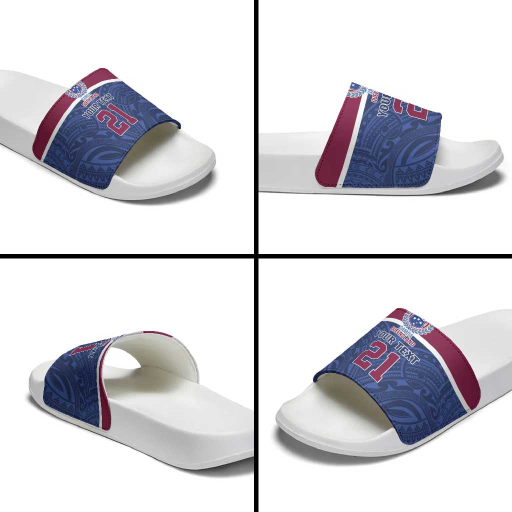 Queensland Samoa Custom Slide Sandals Maroon-Blue Pacific Polynesian Tribal Pattern - Polynesian Pride