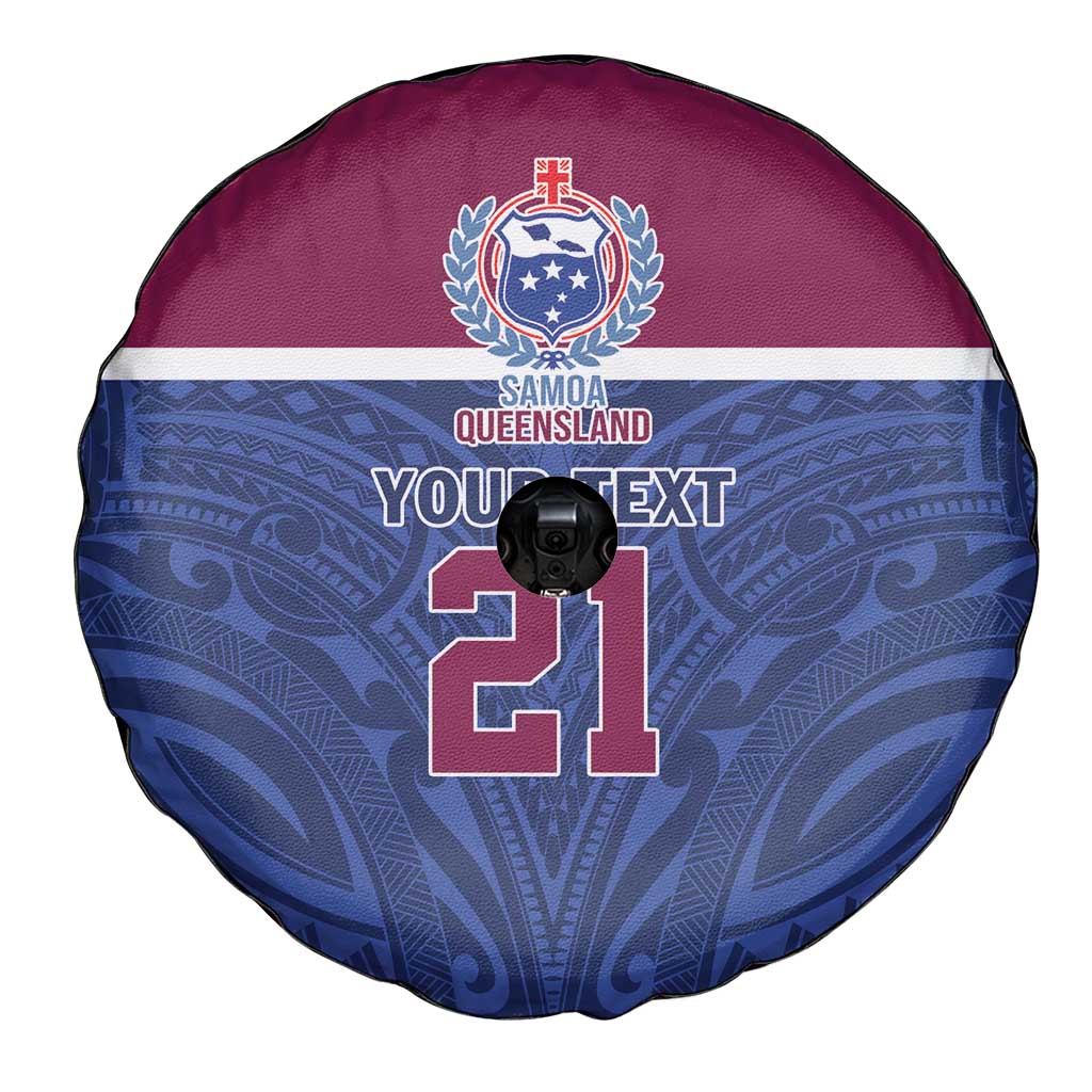 Queensland Samoa Custom Spare Tire Cover Maroon-Blue Pacific Polynesian Tribal Pattern