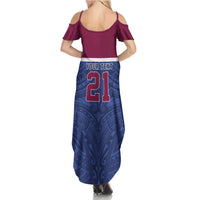 Queensland Samoa Custom Summer Maxi Dress Maroon-Blue Pacific Polynesian Tribal Pattern