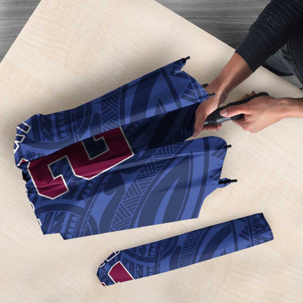 Queensland Samoa Custom Umbrella Maroon-Blue Pacific Polynesian Tribal Pattern - Polynesian Pride