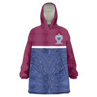Queensland Samoa Custom Wearable Blanket Hoodie Maroon-Blue Pacific Polynesian Tribal Pattern LT9 One Size Dark Blue - Polynesian Pride