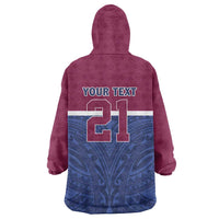 Queensland Samoa Custom Wearable Blanket Hoodie Maroon-Blue Pacific Polynesian Tribal Pattern LT9 - Polynesian Pride