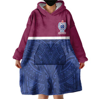 Queensland Samoa Custom Wearable Blanket Hoodie Maroon-Blue Pacific Polynesian Tribal Pattern LT9 - Polynesian Pride