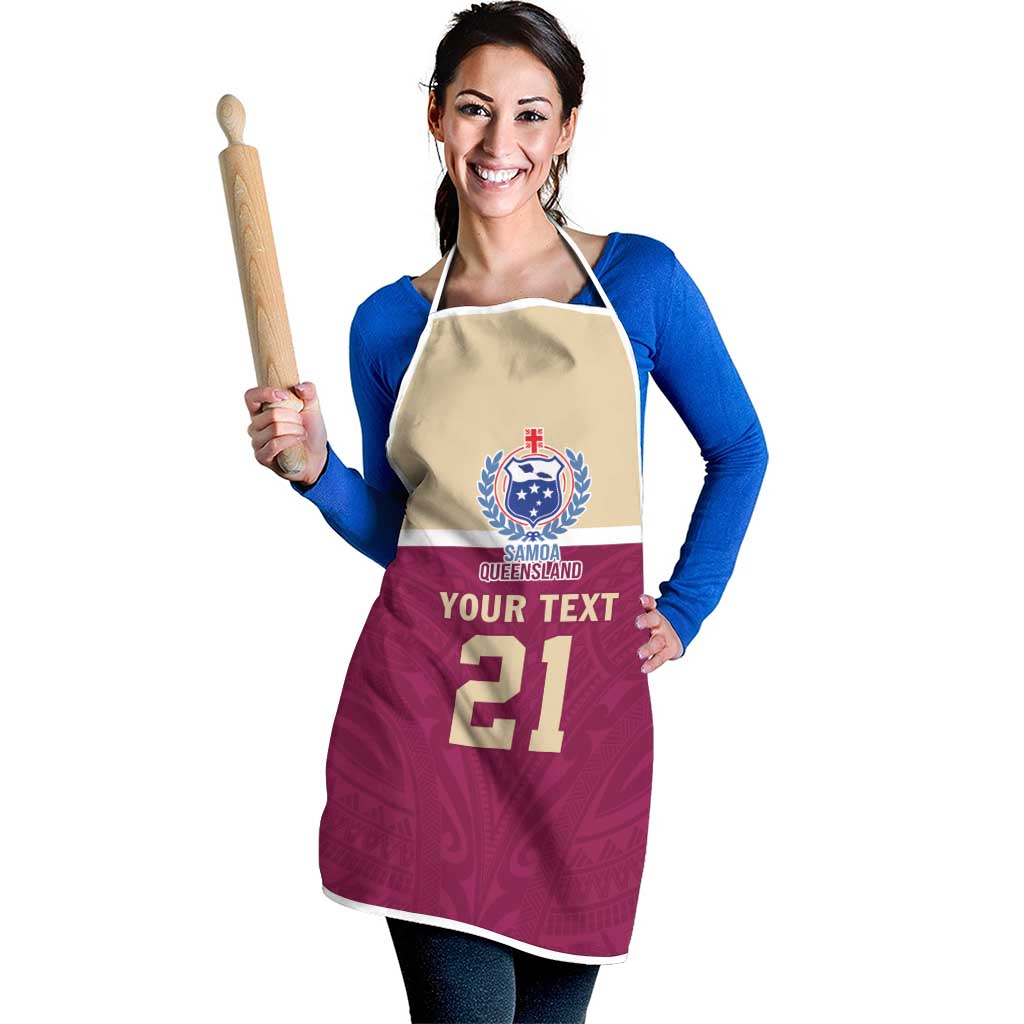Queensland Samoa Custom Apron Maroon Pacific Polynesian Tribal Pattern - Polynesian Pride