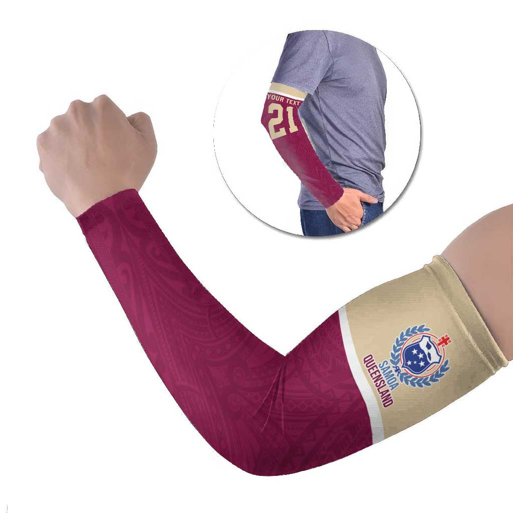 Queensland Samoa Custom Arm Sleeves Maroon Pacific Polynesian Tribal Pattern - Polynesian Pride