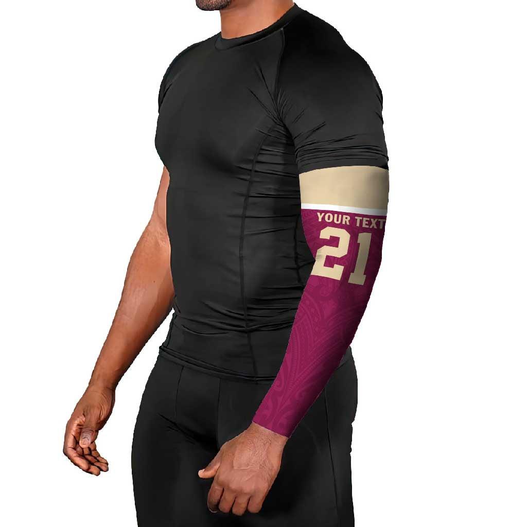 Queensland Samoa Custom Arm Sleeves Maroon Pacific Polynesian Tribal Pattern - Polynesian Pride