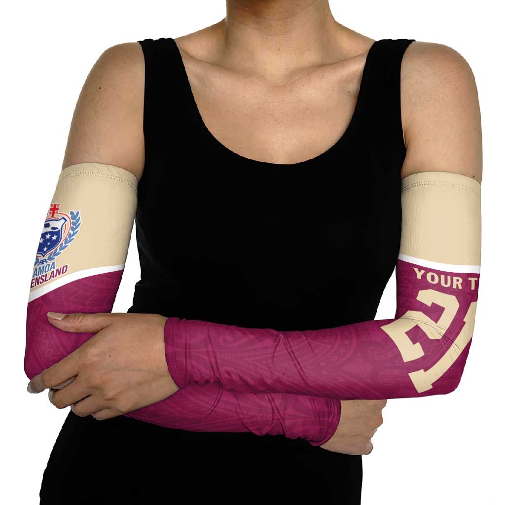Queensland Samoa Custom Arm Sleeves Maroon Pacific Polynesian Tribal Pattern - Polynesian Pride