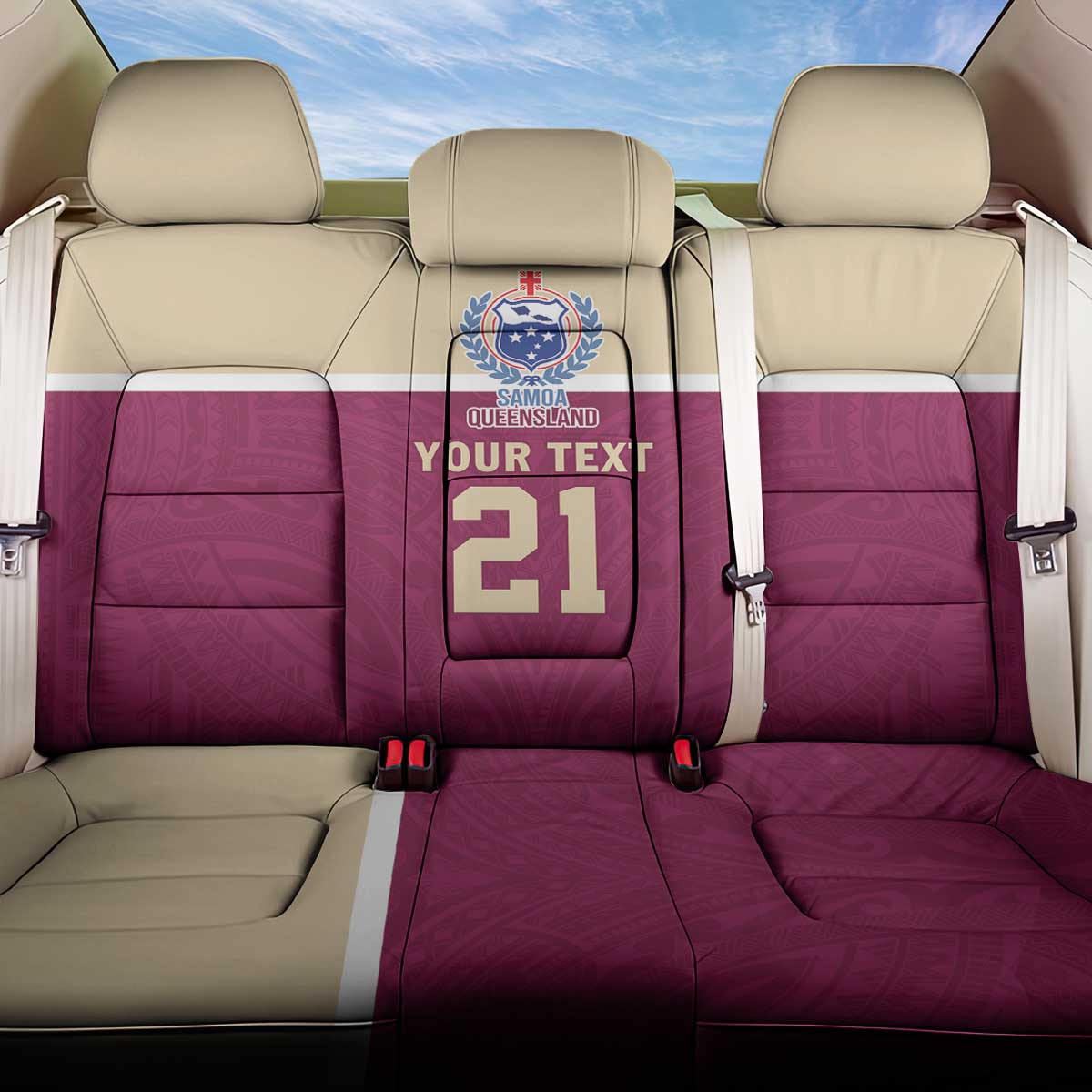 Queensland Samoa Custom Back Car Seat Cover Maroon Pacific Polynesian Tribal Pattern