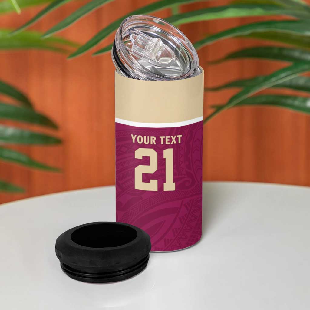 Queensland Samoa Custom 4 in 1 Can Cooler Tumbler Maroon Pacific Polynesian Tribal Pattern