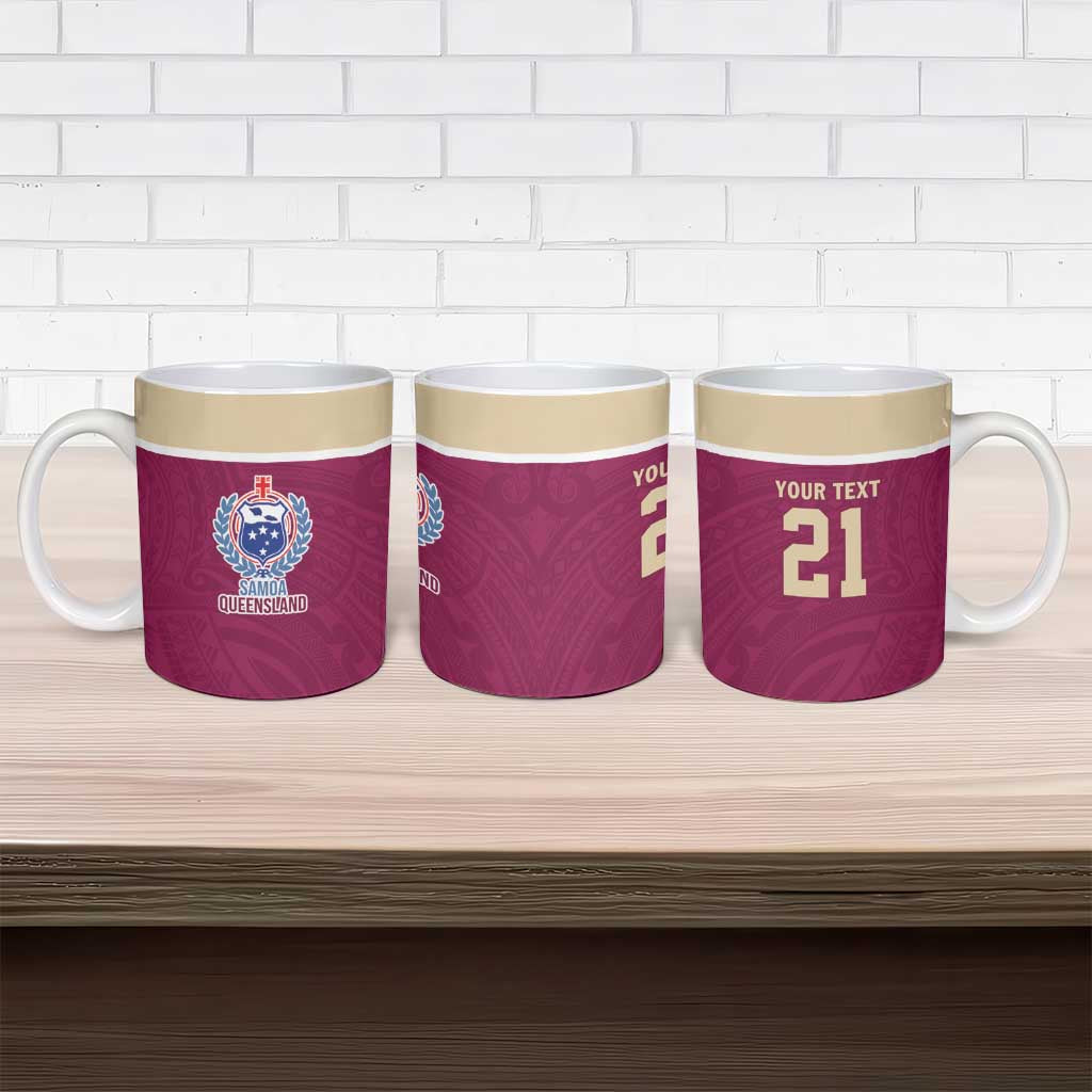 Queensland Samoa Custom Ceramic Mug Maroon Pacific Polynesian Tribal Pattern - Polynesian Pride