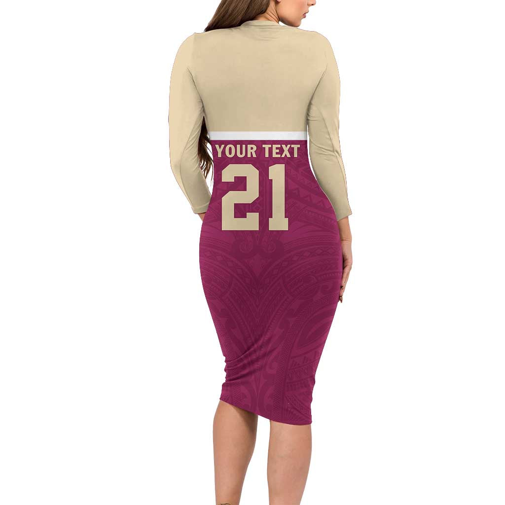 Queensland Samoa Custom Family Matching Long Sleeve Bodycon Dress and Hawaiian Shirt Maroon Pacific Polynesian Tribal Pattern LT9 - Polynesian Pride