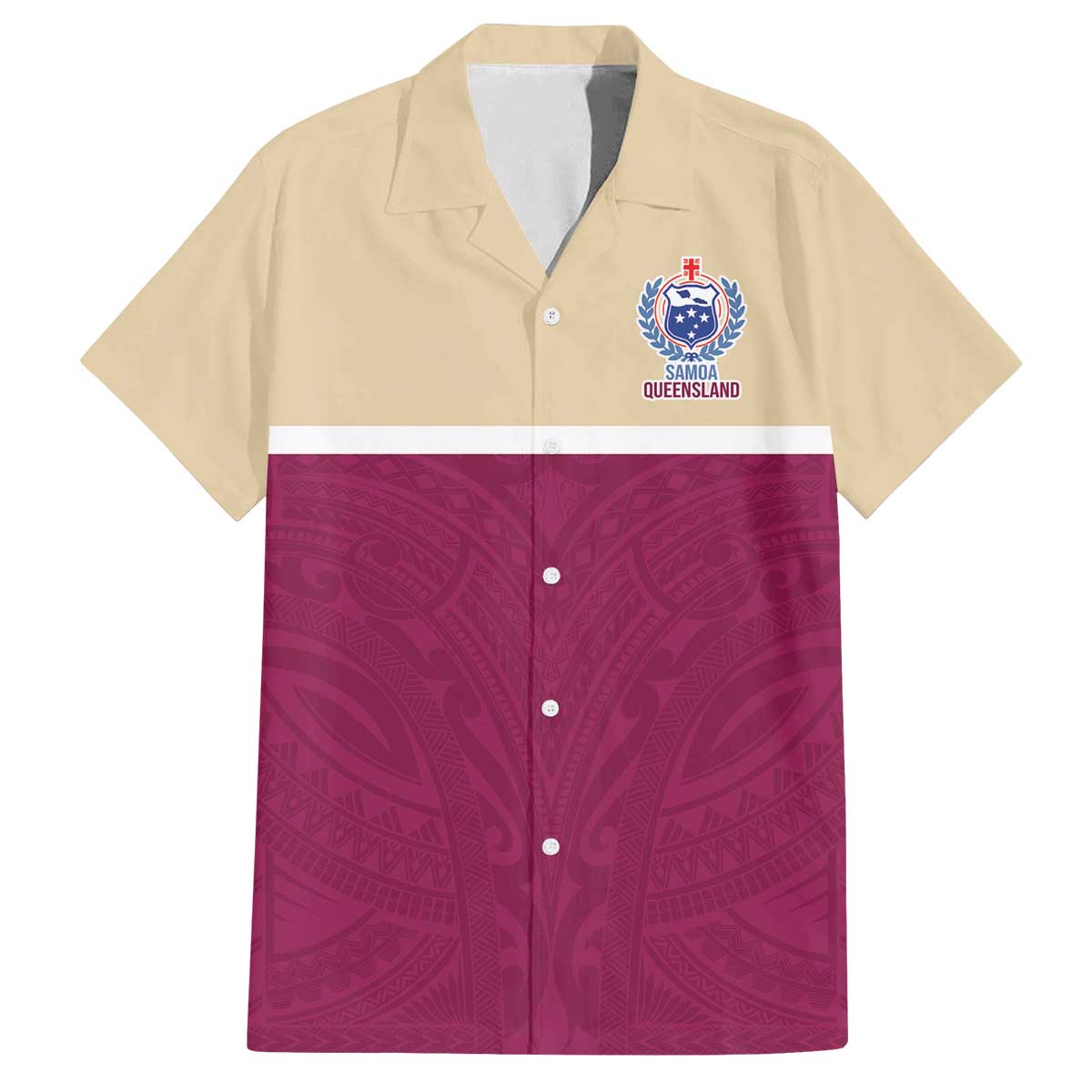 Queensland Samoa Custom Family Matching Off The Shoulder Long Sleeve Dress and Hawaiian Shirt Maroon Pacific Polynesian Tribal Pattern LT9 Dad's Shirt - Short Sleeve Maroon - Polynesian Pride