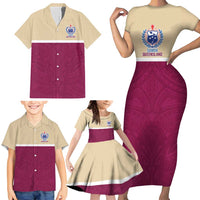 Queensland Samoa Custom Family Matching Short Sleeve Bodycon Dress and Hawaiian Shirt Maroon Pacific Polynesian Tribal Pattern LT9 - Polynesian Pride