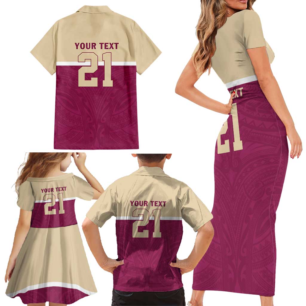 Queensland Samoa Custom Family Matching Short Sleeve Bodycon Dress and Hawaiian Shirt Maroon Pacific Polynesian Tribal Pattern LT9 - Polynesian Pride