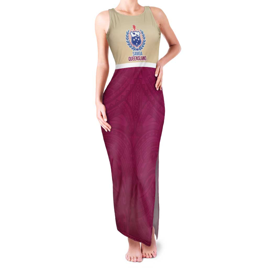 Queensland Samoa Custom Family Matching Tank Maxi Dress and Hawaiian Shirt Maroon Pacific Polynesian Tribal Pattern