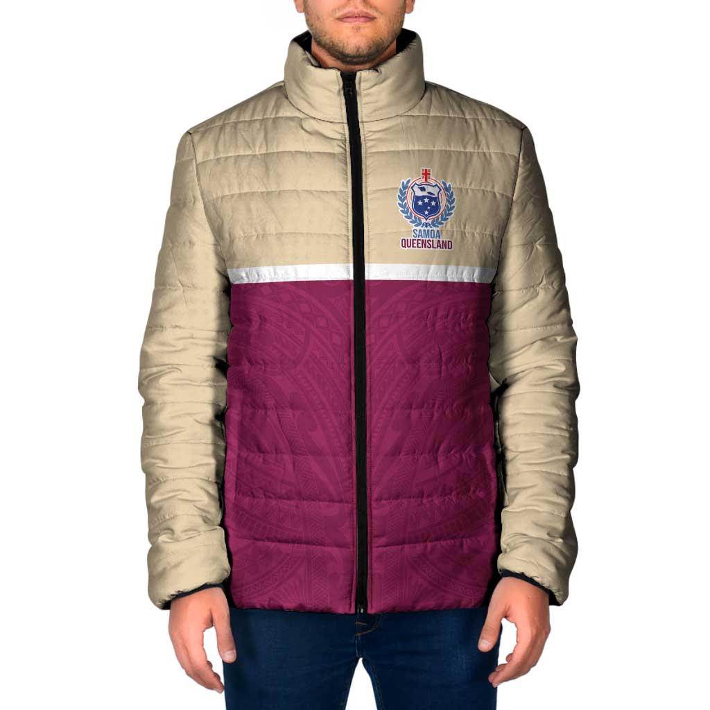Queensland Samoa Custom Padded Jacket Maroon Pacific Polynesian Tribal Pattern - Polynesian Pride
