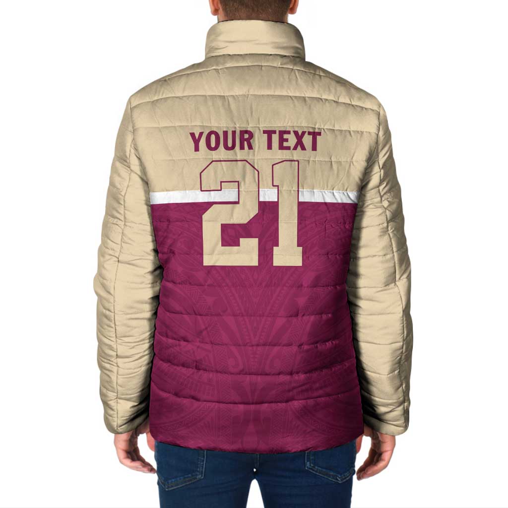 Queensland Samoa Custom Padded Jacket Maroon Pacific Polynesian Tribal Pattern - Polynesian Pride