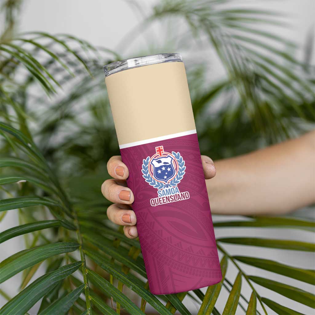 Queensland Samoa Custom Skinny Tumbler Maroon Pacific Polynesian Tribal Pattern LT9 - Polynesian Pride