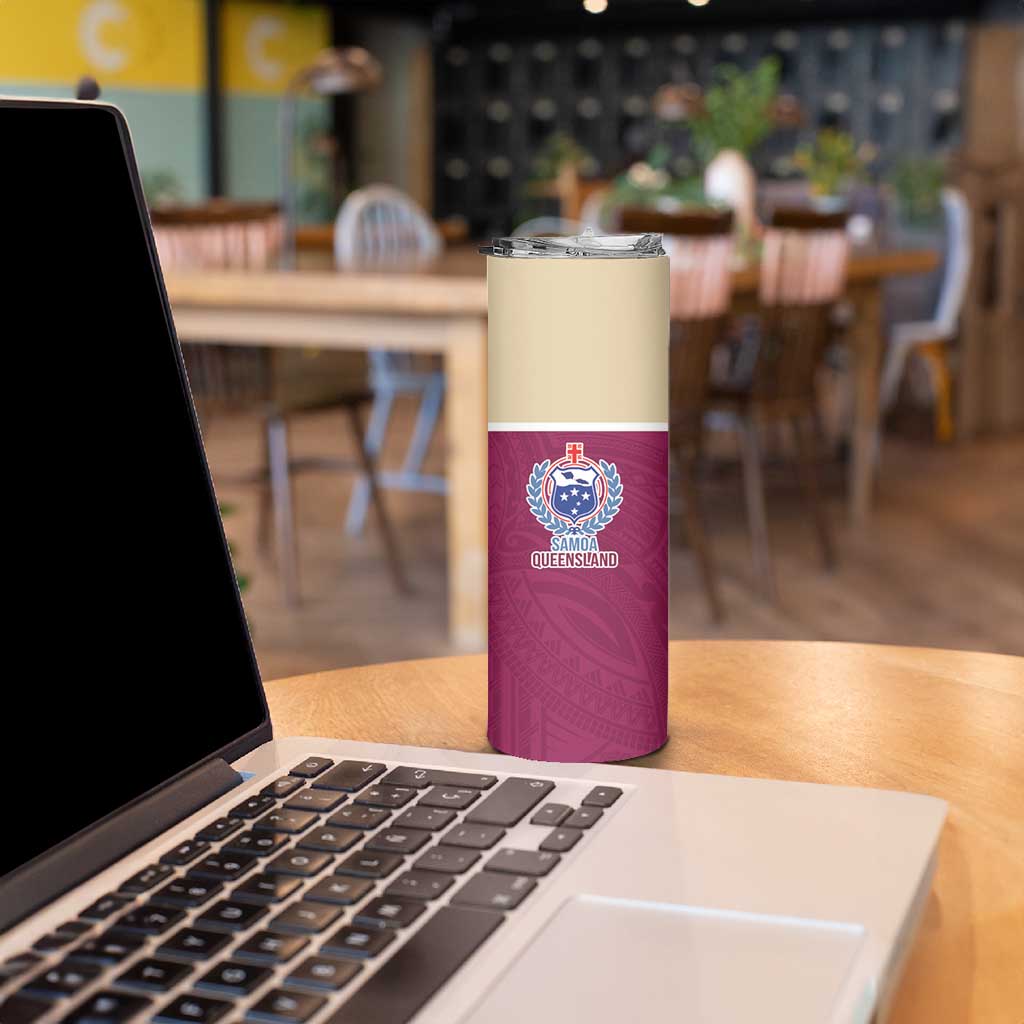Queensland Samoa Custom Skinny Tumbler Maroon Pacific Polynesian Tribal Pattern LT9 - Polynesian Pride