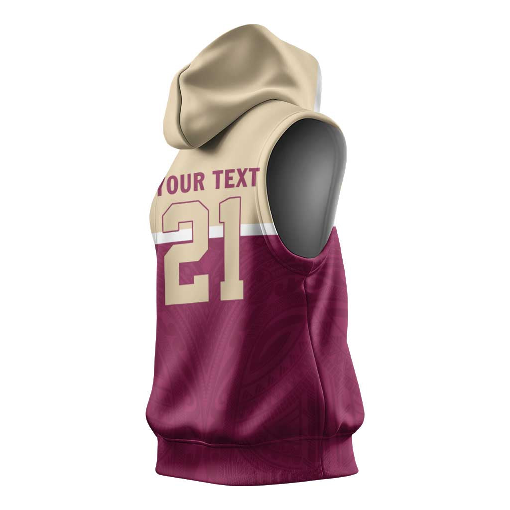 Queensland Samoa Custom Sleeveless Hoodie Maroon Pacific Polynesian Tribal Pattern - Polynesian Pride