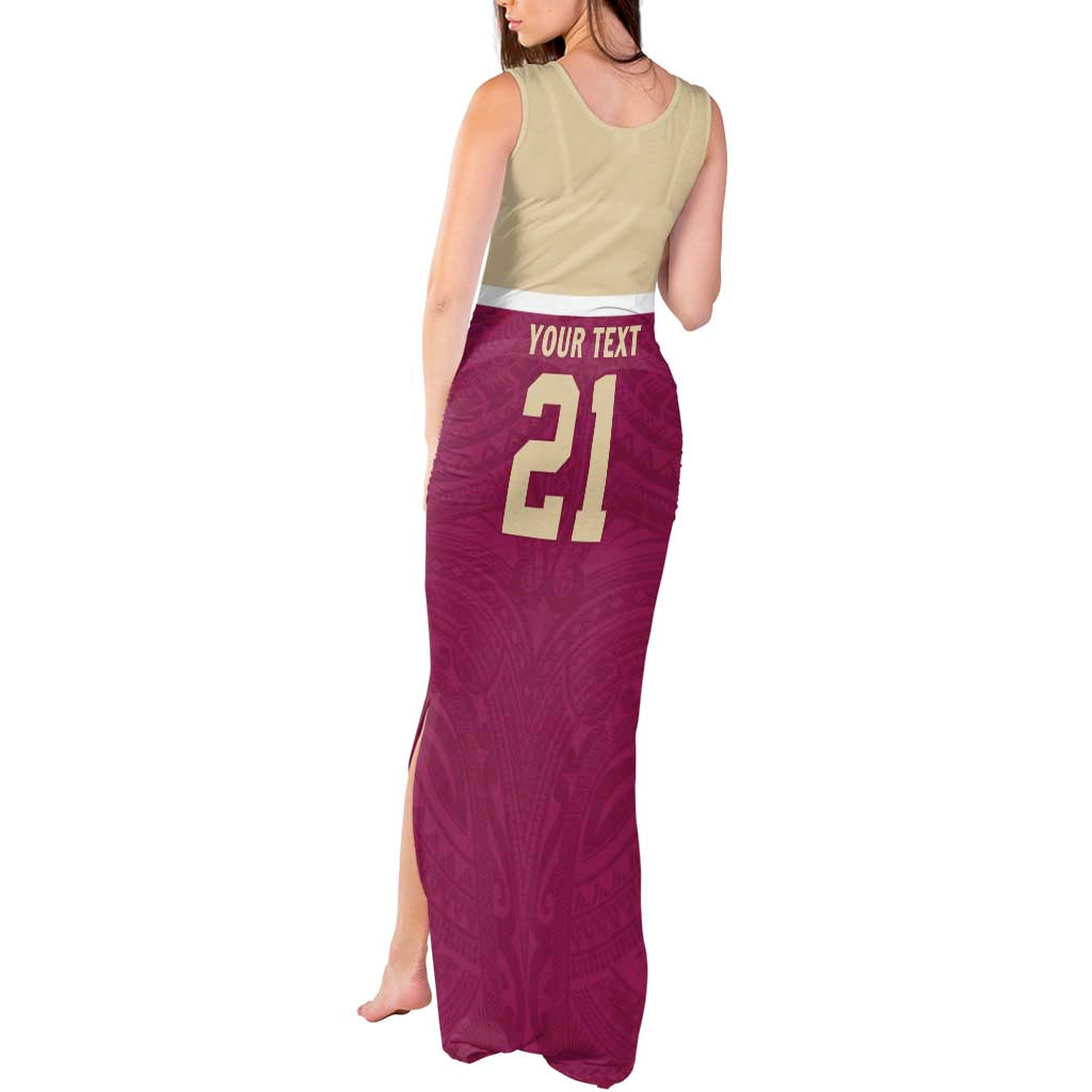 Queensland Samoa Custom Tank Maxi Dress Maroon Pacific Polynesian Tribal Pattern