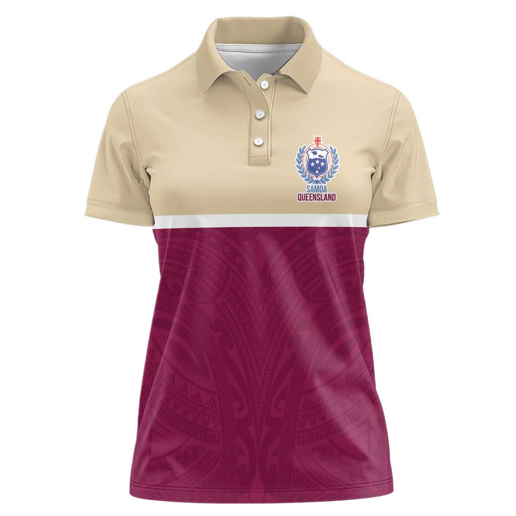 Queensland Samoa Custom Women Polo Shirt Maroon Pacific Polynesian Tribal Pattern LT9 Female Maroon - Polynesian Pride