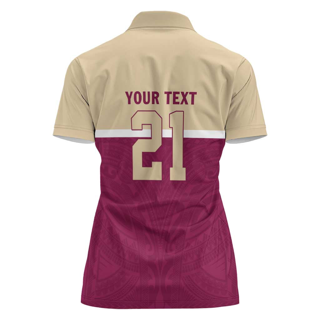 Queensland Samoa Custom Women Polo Shirt Maroon Pacific Polynesian Tribal Pattern LT9 - Polynesian Pride