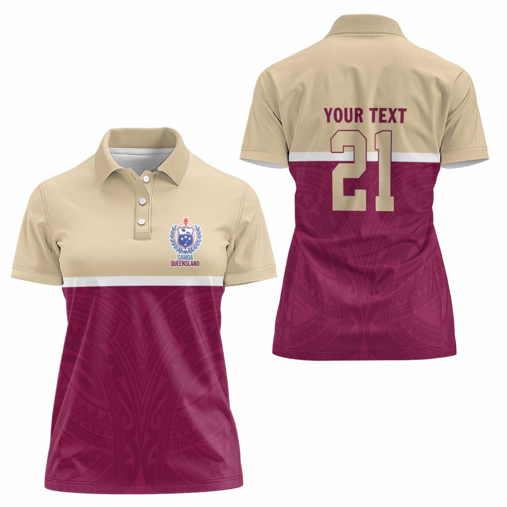 Queensland Samoa Custom Women Polo Shirt Maroon Pacific Polynesian Tribal Pattern LT9 - Polynesian Pride