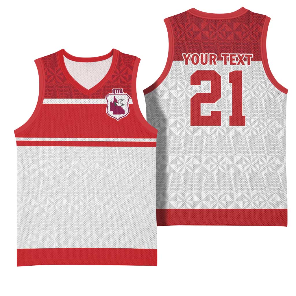 Queensland Tonga Custom Basketball Jersey QLD with Tongan Ngatu Pattern - Polynesian Pride