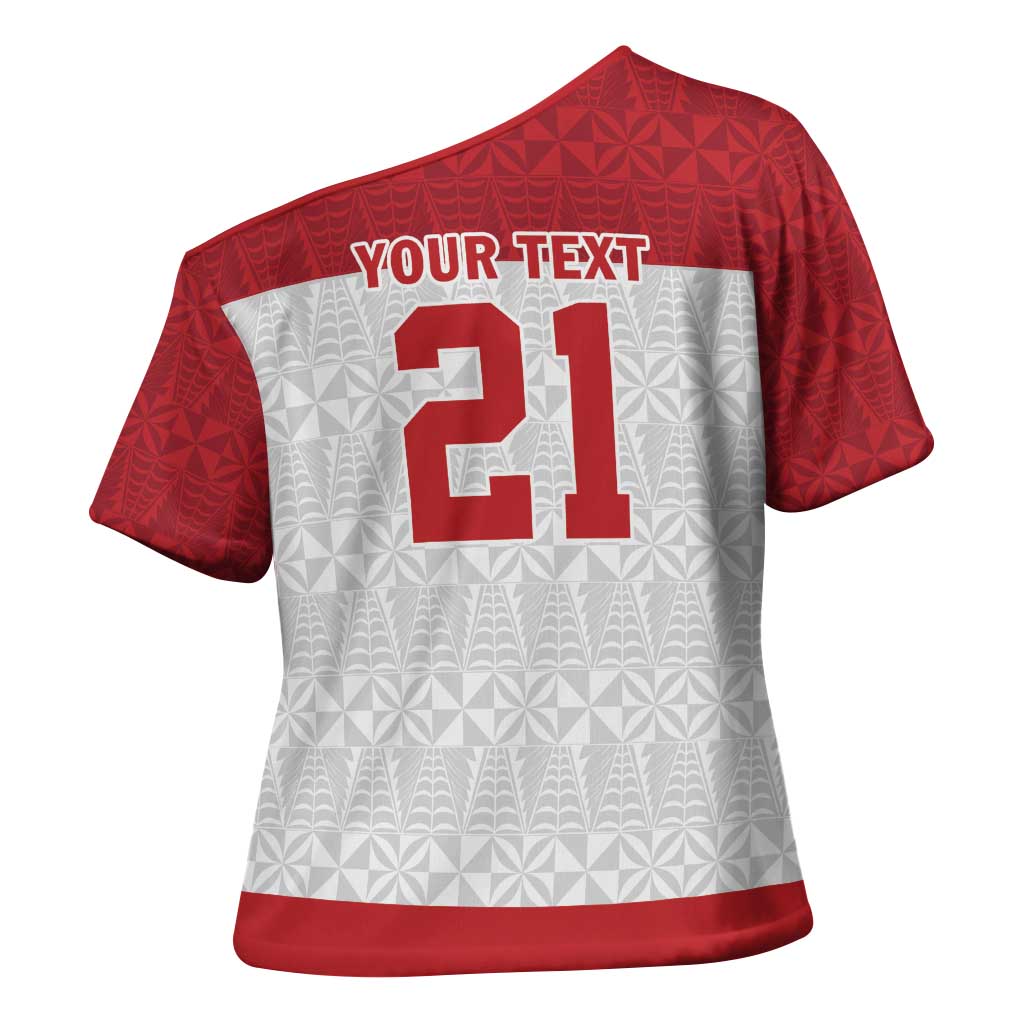 Queensland Tonga Custom Cross Shoulder Shirt QLD with Tongan Ngatu Pattern - Polynesian Pride