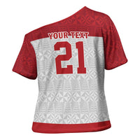 Queensland Tonga Custom Cross Shoulder Shirt QLD with Tongan Ngatu Pattern - Polynesian Pride