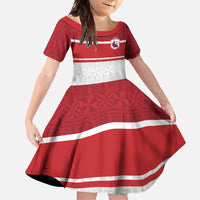 Queensland Tonga Custom Family Matching Long Sleeve Bodycon Dress and Hawaiian Shirt QLD with Tongan Ngatu Pattern LT9 Daughter's Dress Red - Polynesian Pride