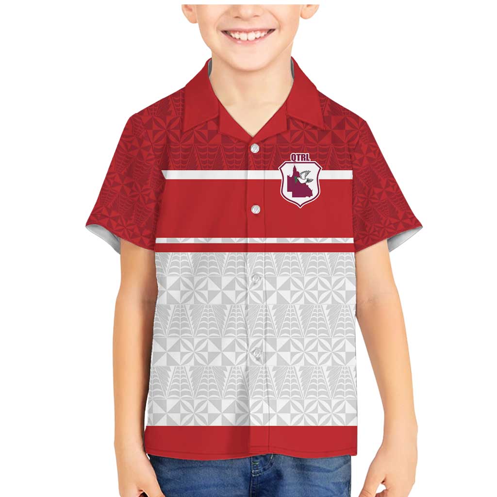 Queensland Tonga Custom Family Matching Mermaid Dress and Hawaiian Shirt QLD with Tongan Ngatu Pattern LT9 Son's Shirt Red - Polynesian Pride