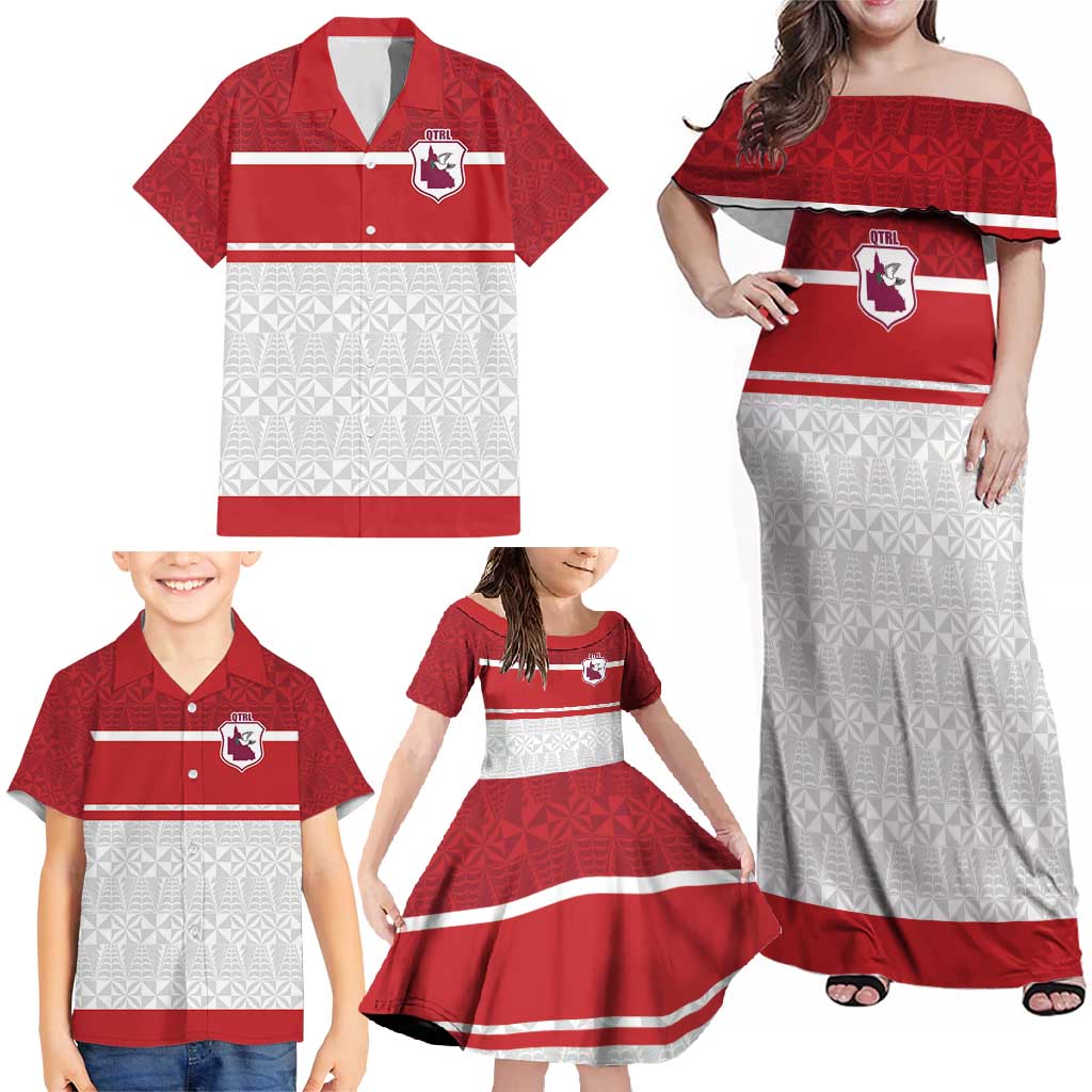 Queensland Tonga Custom Family Matching Off Shoulder Maxi Dress and Hawaiian Shirt QLD with Tongan Ngatu Pattern LT9 - Polynesian Pride