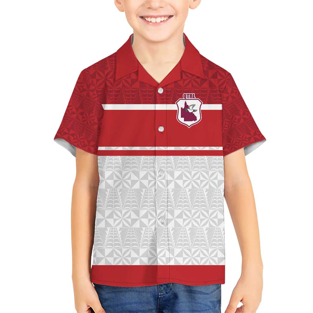 Queensland Tonga Custom Family Matching Off Shoulder Maxi Dress and Hawaiian Shirt QLD with Tongan Ngatu Pattern LT9 Son's Shirt Red - Polynesian Pride