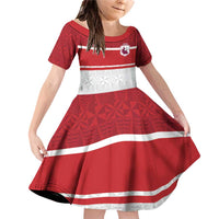 Queensland Tonga Custom Family Matching Off Shoulder Short Dress and Hawaiian Shirt QLD with Tongan Ngatu Pattern LT9 Daughter's Dress Red - Polynesian Pride