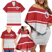 Queensland Tonga Custom Family Matching Off Shoulder Short Dress and Hawaiian Shirt QLD with Tongan Ngatu Pattern LT9 - Polynesian Pride