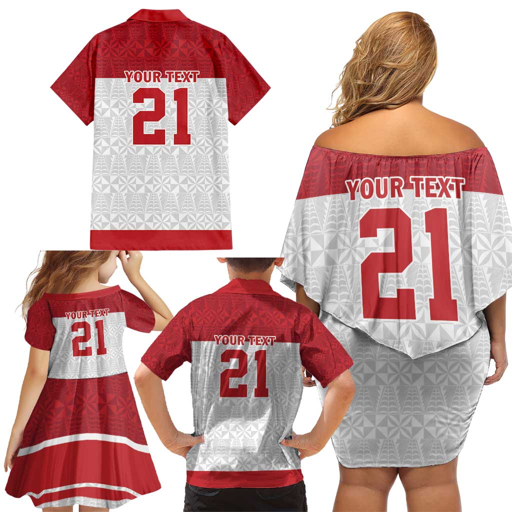Queensland Tonga Custom Family Matching Off Shoulder Short Dress and Hawaiian Shirt QLD with Tongan Ngatu Pattern LT9 - Polynesian Pride