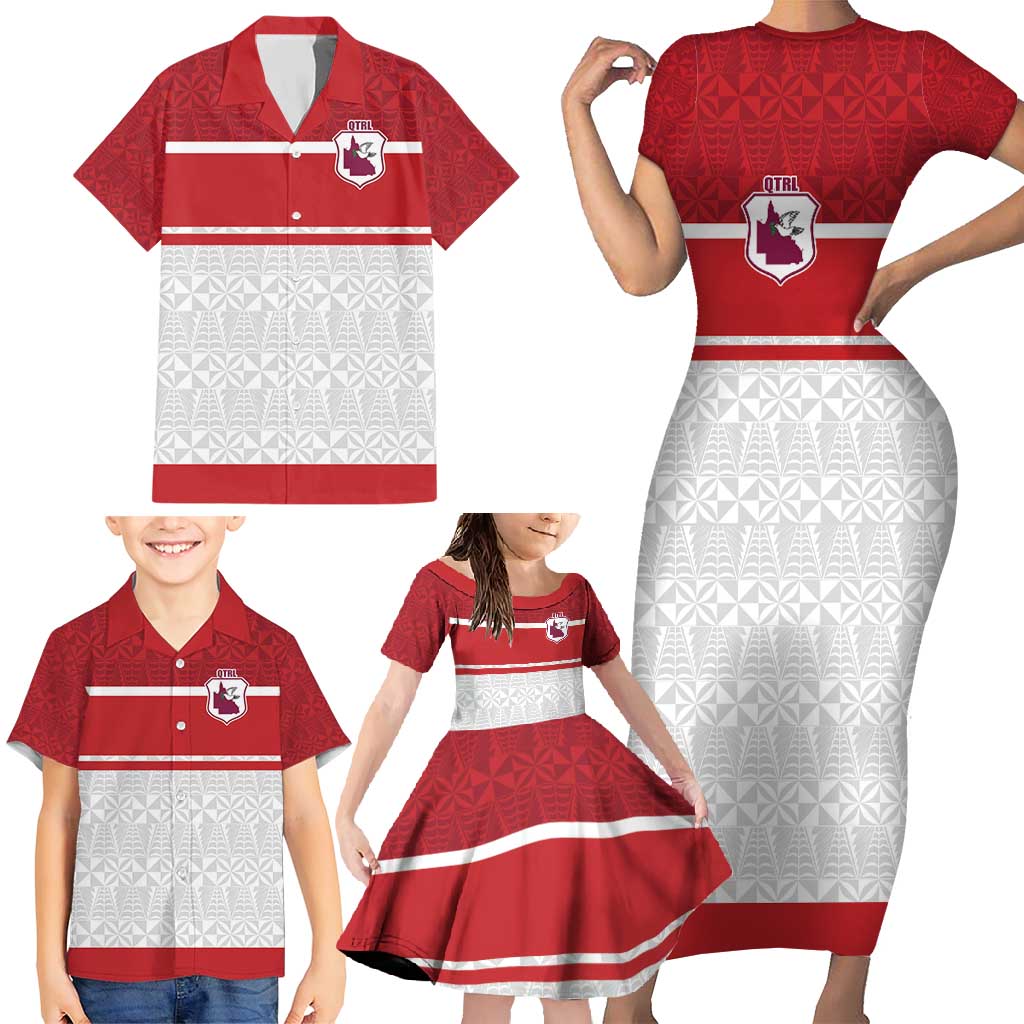 Queensland Tonga Custom Family Matching Short Sleeve Bodycon Dress and Hawaiian Shirt QLD with Tongan Ngatu Pattern LT9 - Polynesian Pride