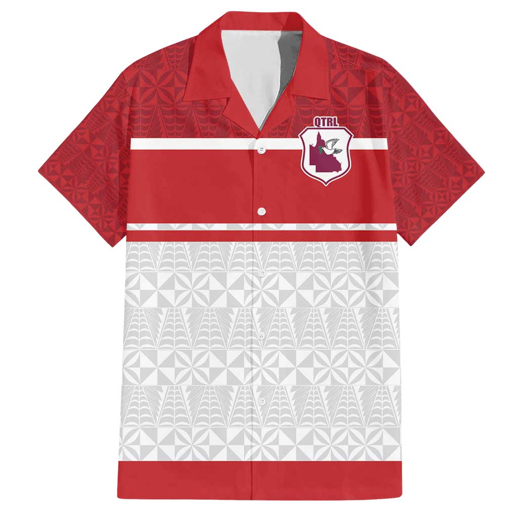 Queensland Tonga Custom Family Matching Short Sleeve Bodycon Dress and Hawaiian Shirt QLD with Tongan Ngatu Pattern LT9 Dad's Shirt - Short Sleeve Red - Polynesian Pride