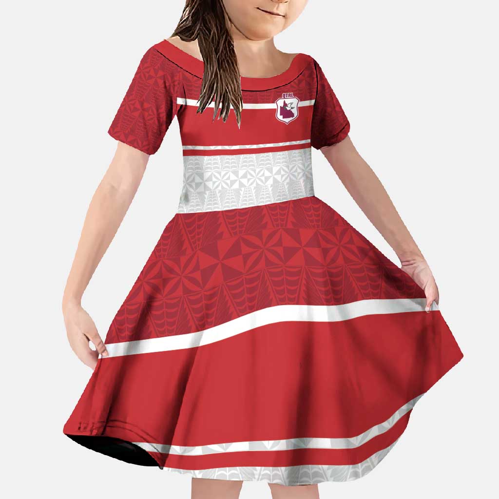 Queensland Tonga Custom Family Matching Tank Maxi Dress and Hawaiian Shirt QLD with Tongan Ngatu Pattern LT9 Daughter's Dress Red - Polynesian Pride