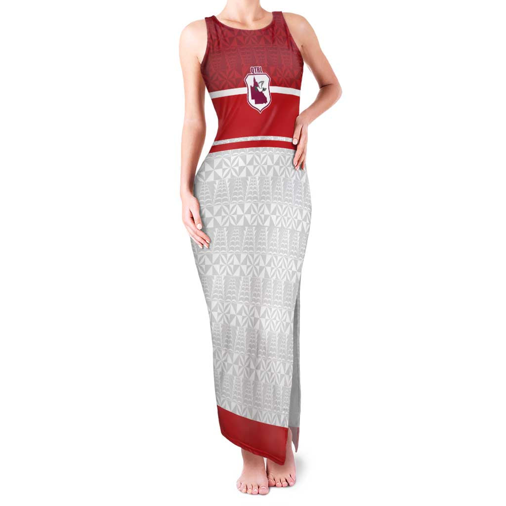 Queensland Tonga Custom Family Matching Tank Maxi Dress and Hawaiian Shirt QLD with Tongan Ngatu Pattern LT9 Mom's Dress Red - Polynesian Pride