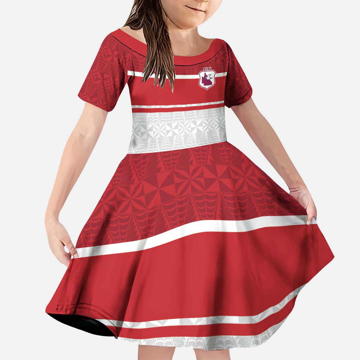 Queensland Tonga Custom Kid Short Sleeve Dress QLD with Tongan Ngatu Pattern LT9 KID Red - Polynesian Pride