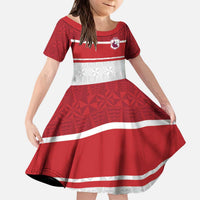 Queensland Tonga Custom Kid Short Sleeve Dress QLD with Tongan Ngatu Pattern LT9 KID Red - Polynesian Pride