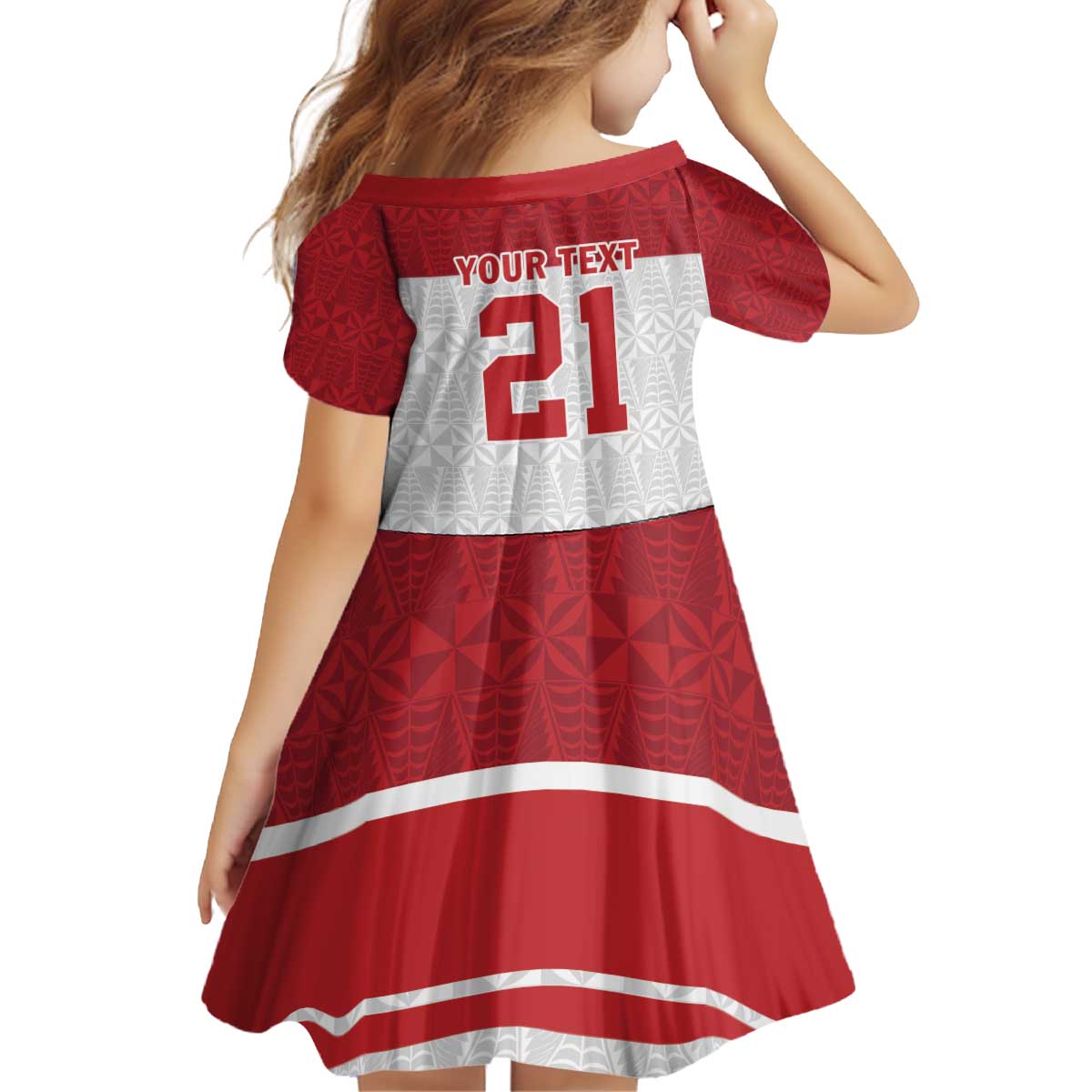 Queensland Tonga Custom Kid Short Sleeve Dress QLD with Tongan Ngatu Pattern LT9 - Polynesian Pride