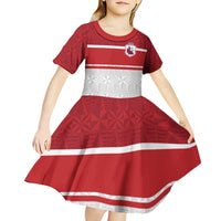 Queensland Tonga Custom Kid Short Sleeve Dress QLD with Tongan Ngatu Pattern LT9 - Polynesian Pride
