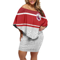 Queensland Tonga Custom Off Shoulder Short Dress QLD with Tongan Ngatu Pattern LT9 Women Red - Polynesian Pride