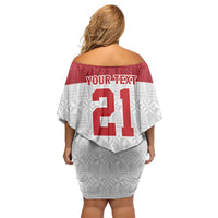 Queensland Tonga Custom Off Shoulder Short Dress QLD with Tongan Ngatu Pattern LT9 - Polynesian Pride