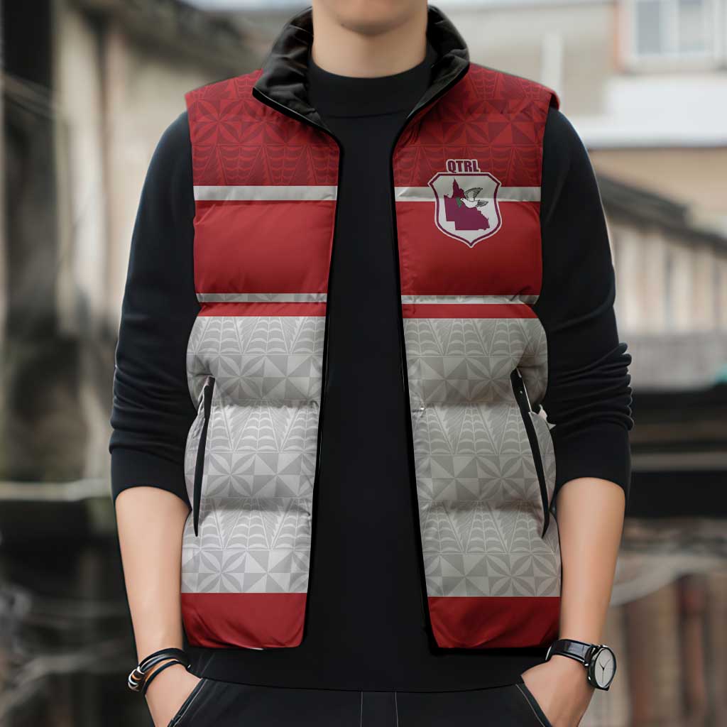 Queensland Tonga Custom Sleeveless Puffer Jacket QLD with Tongan Ngatu Pattern - Polynesian Pride