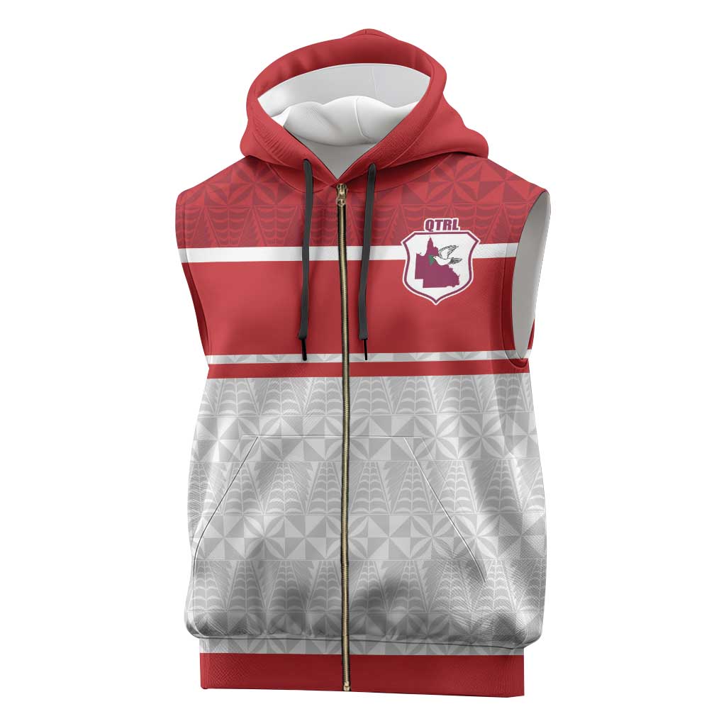 Queensland Tonga Custom Sleeveless Zip Hoodie QLD with Tongan Ngatu Pattern - Polynesian Pride
